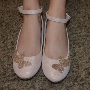 Self Esteem (R) Cream Sparkly Shoes Golden Butterflies Decor Ankle Fastener 3